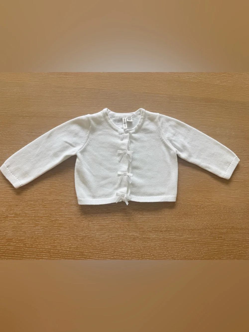 Janie and Jack - Classic White Baby Cardigan with Front Bow Detail - Size 6-12 M